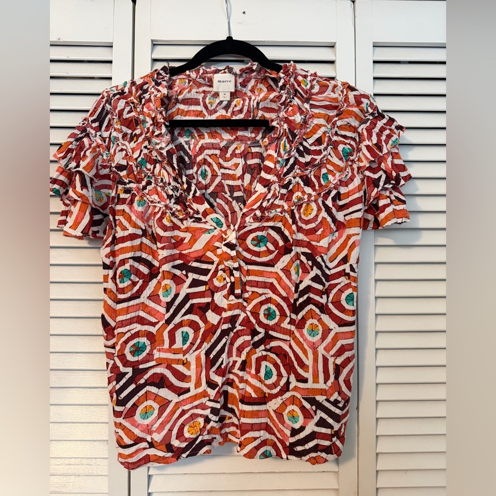 Anthropologie Maeve ruffled short sleeve top